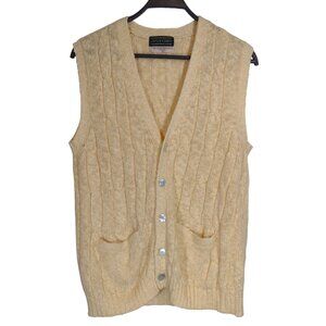 VINTAGE J‎ McLaughlin Womens M Yellow Linen Blend Sleeveless Sweater Button